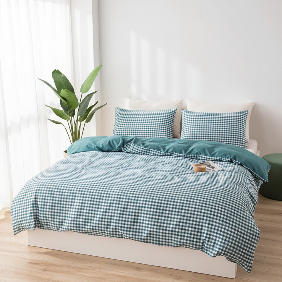 Capa de Edredom Microfibra Verde Vichy