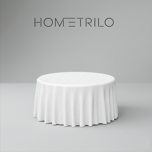 Toalha de Mesa Redonda em Cetim Branco
